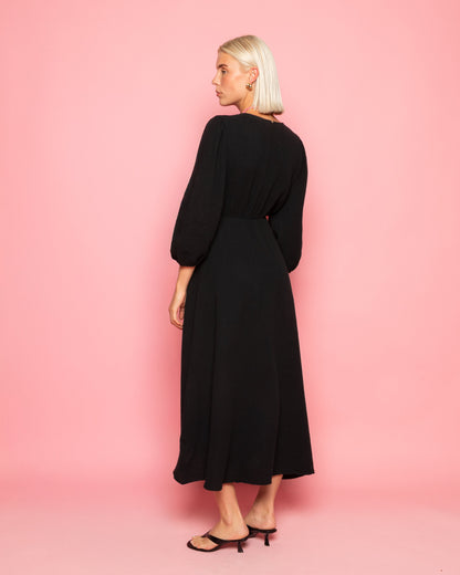 VEERLE MOUSSELINE MAXI DRESS ZWART
