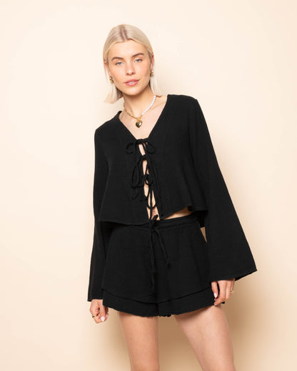 TARA MOUSSELINE TOP ZWART
