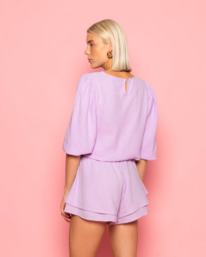 MOUSSELINE PUFF TOP LILA