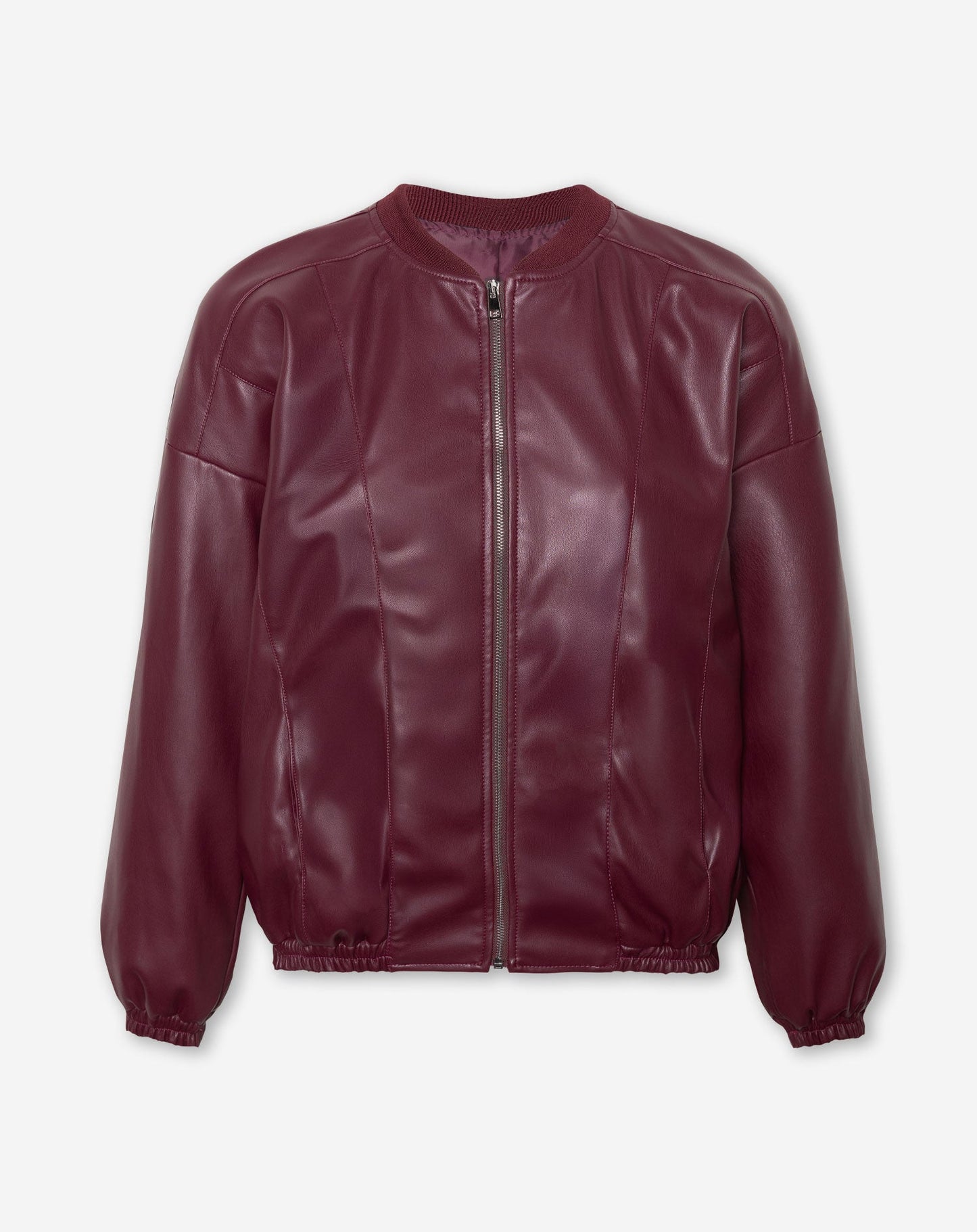 FAUX LEATHER BOMBER JACKET BURGUNDY