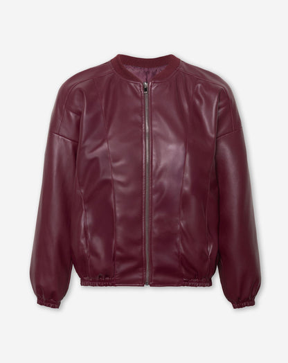 FAUX LEATHER BOMBER JACKET BURGUNDY
