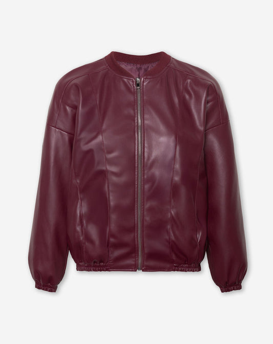 FAUX LEATHER BOMBER JACKET BURGUNDY
