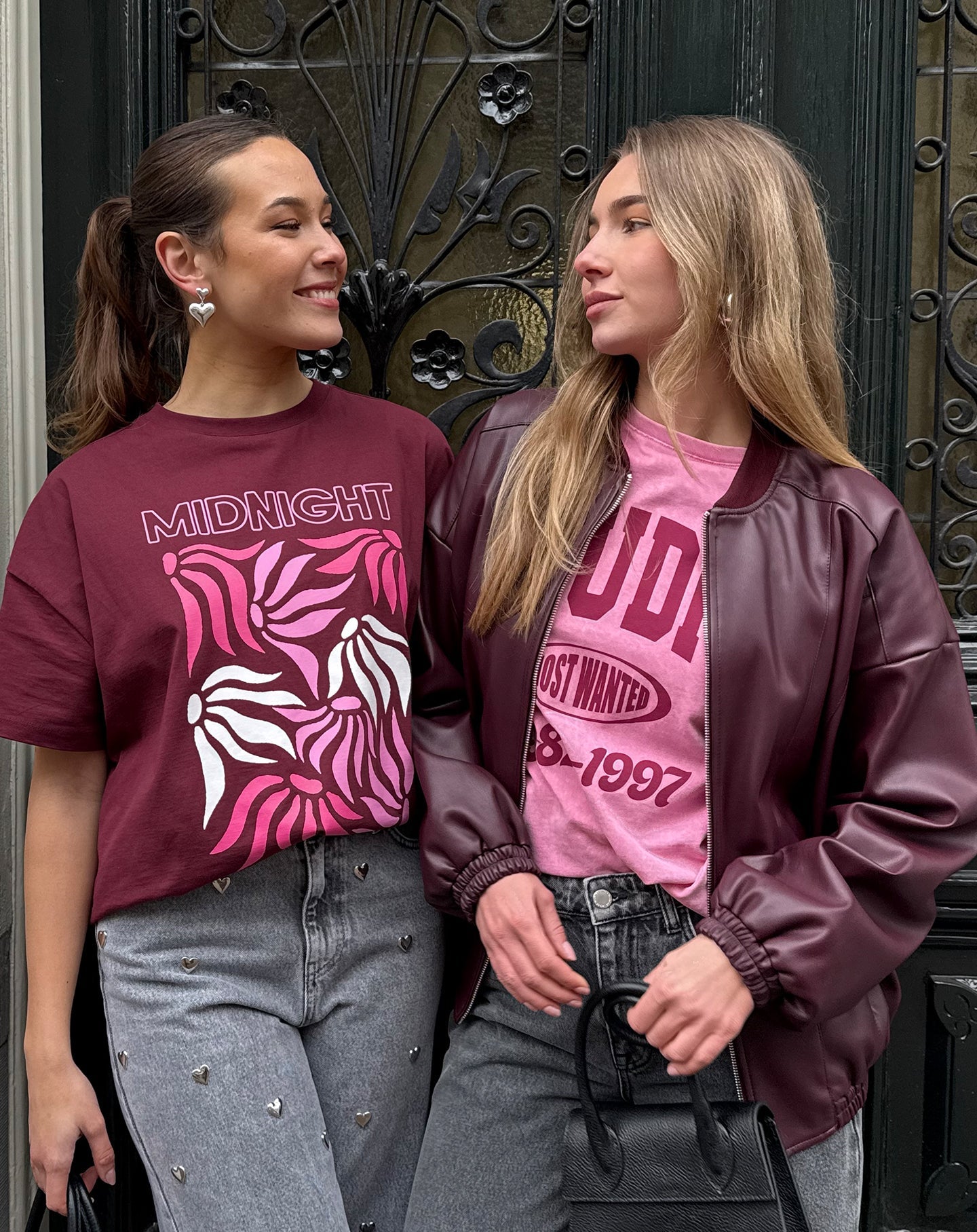 FAUX LEATHER BOMBER JACKET BURGUNDY
