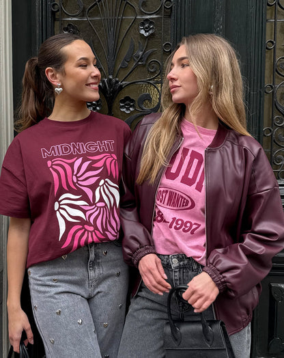 FAUX LEATHER BOMBER JACKET BURGUNDY