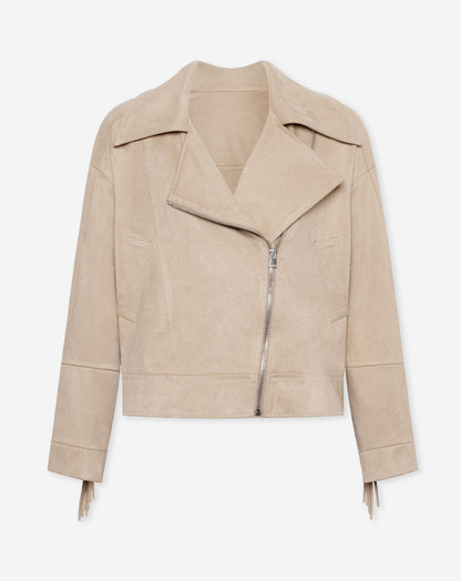FAUX SUEDE FRINGE JACKET BEIGE
