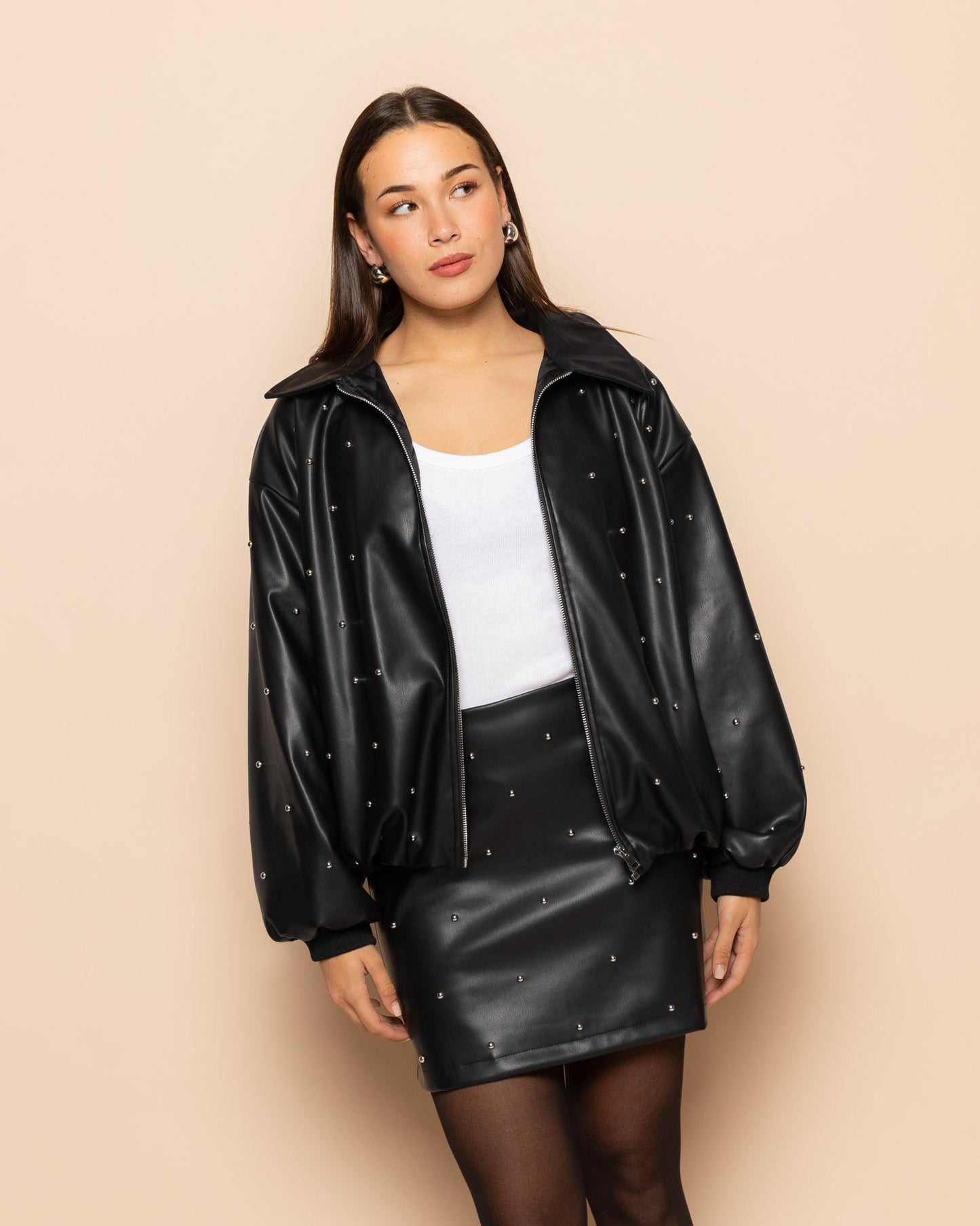 FAUX LEATHER STUDDED SKIRT ZWART