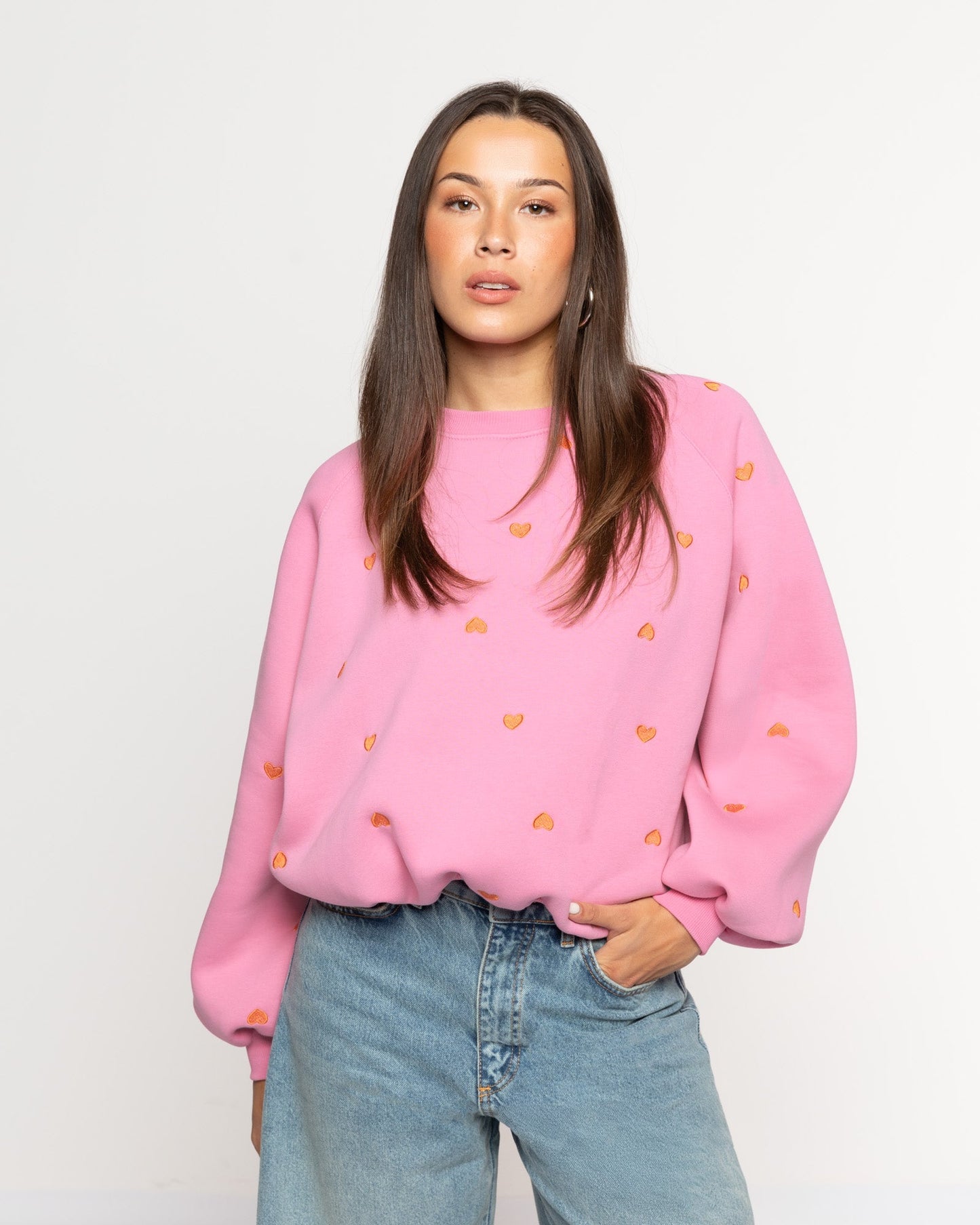 EVA HEART OVERSIZED SWEATER ROZE