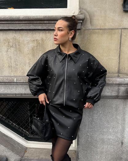 FAUX LEATHER STUDDED SKIRT ZWART