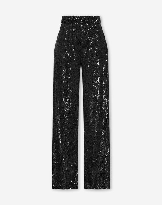 SEQUINS STRAIGHT LEG PANTS TALL ZWART