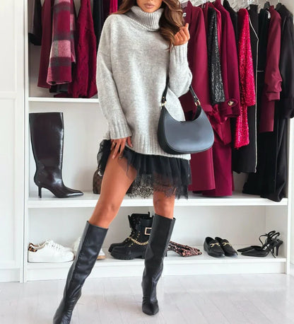 CONJUNTO DE 2 PIEZAS JERSEY CON CUELLO ALTO Y VESTIDO