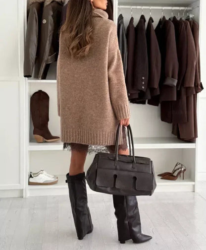 CONJUNTO DE 2 PIEZAS JERSEY CON CUELLO ALTO Y VESTIDO