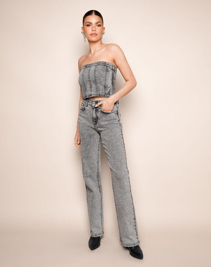 VAQUEROS BOOTCUT PEQUEÑOS CON DIAMANTES GRISES