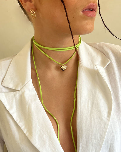 HAMMERED HEART CHOKER CORD GROEN