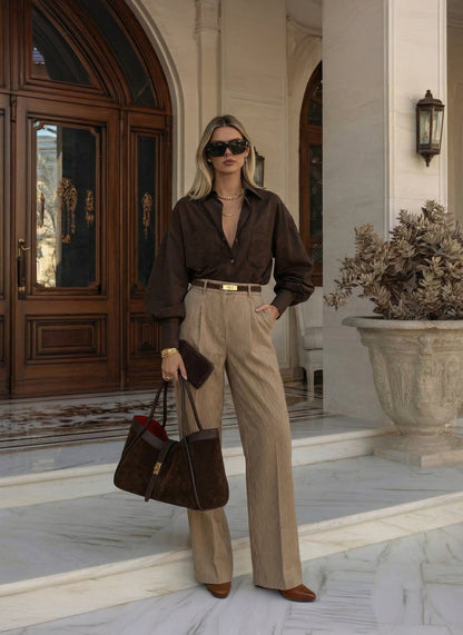 Set Mayfair Camoscio e pelle Testa di moro
