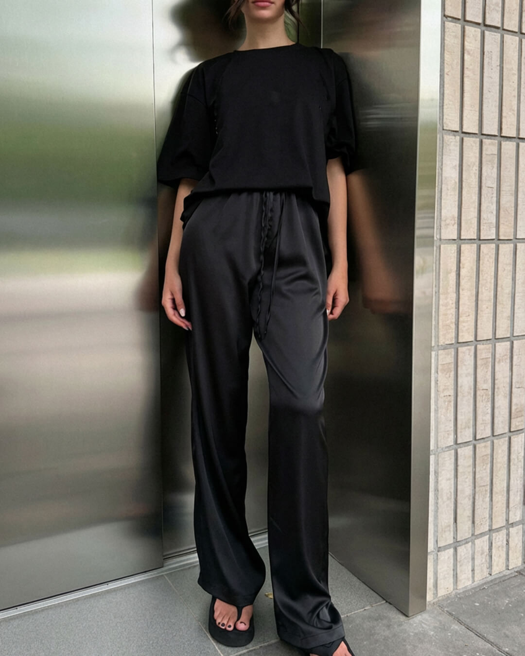 Pantalones anchos de satén de talle alto Norma