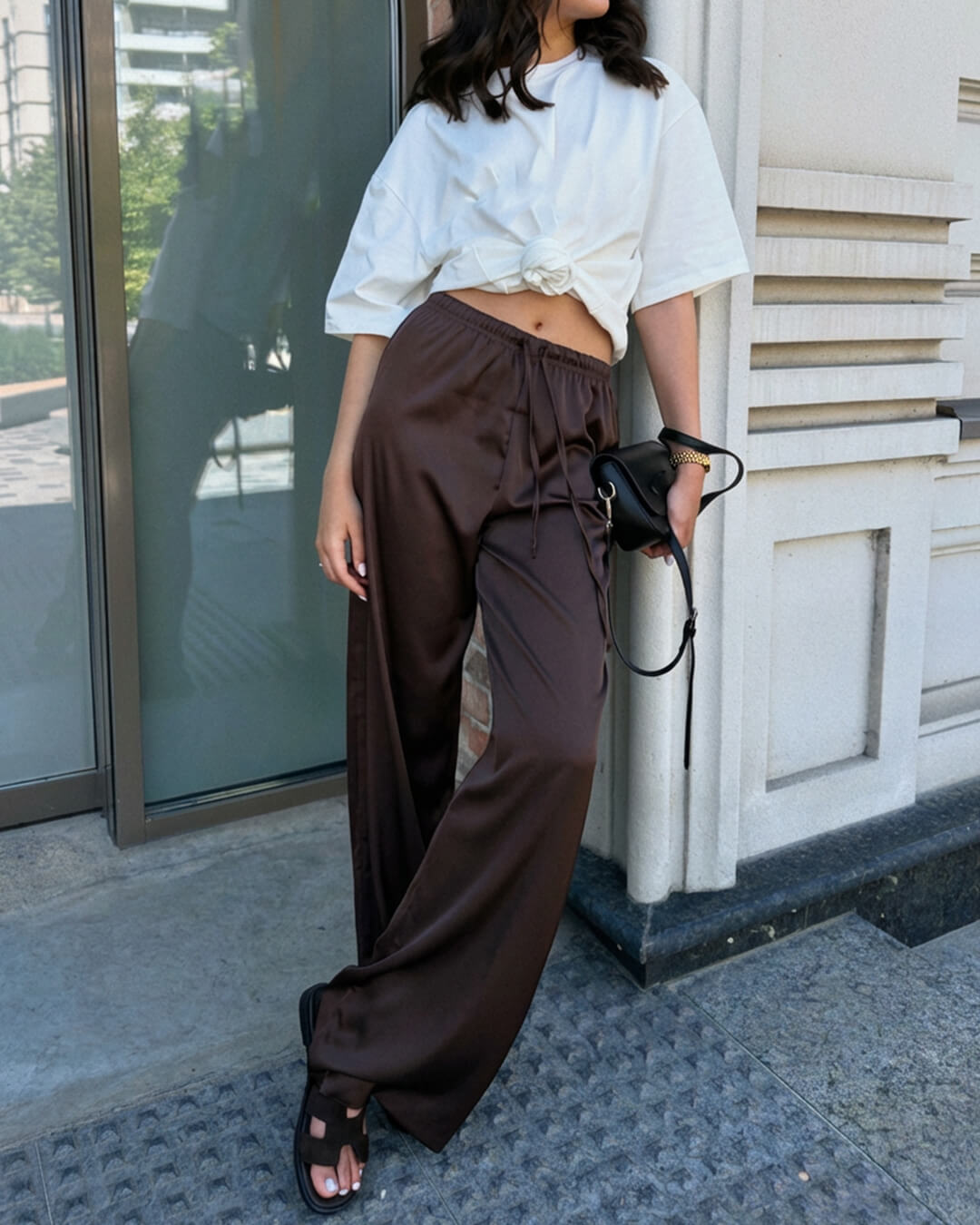 Pantalones anchos de satén de talle alto Norma