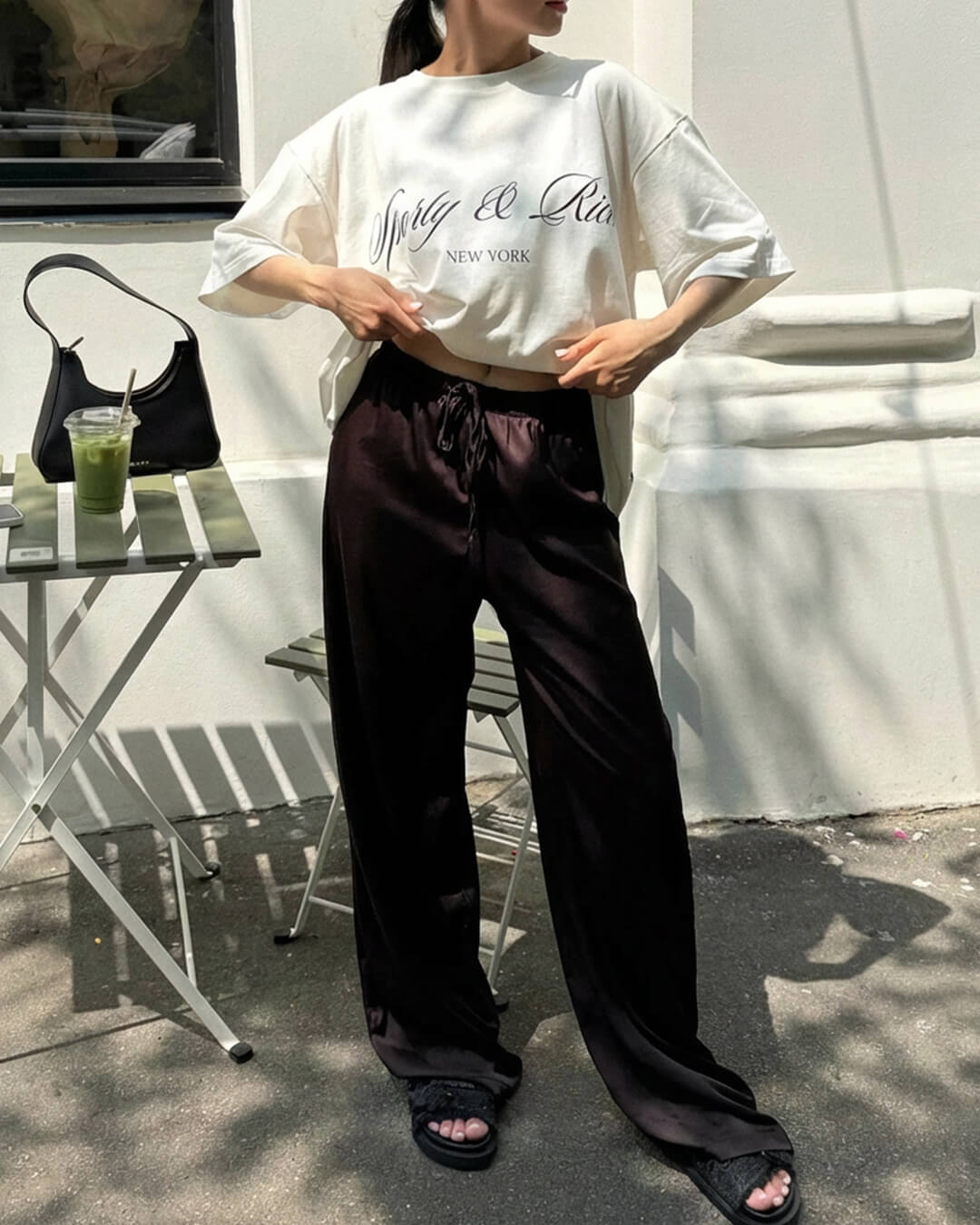 Pantalones anchos de satén de talle alto Norma