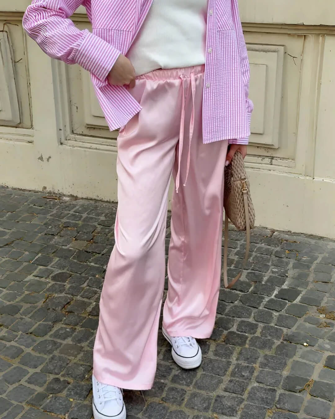 Pantalones anchos de satén de talle alto Norma