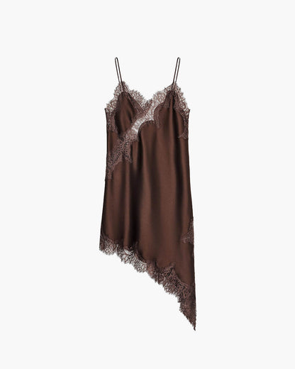 Vestido midi asimétrico de satén con encaje Arah