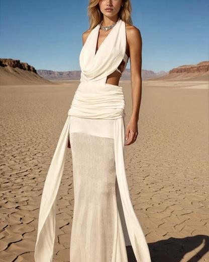 Vestido maxi sin espalda con cuello halter Elyse