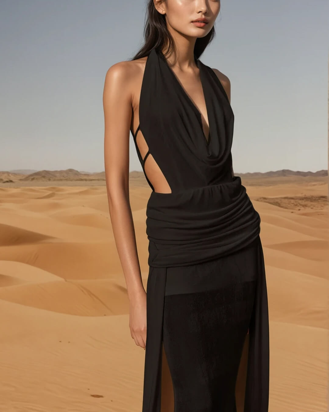 Vestido maxi sin espalda con cuello halter Elyse