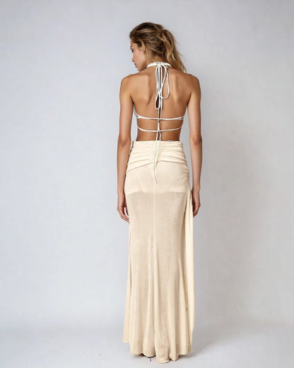 Vestido maxi sin espalda con cuello halter Elyse