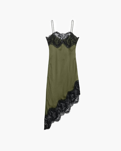Vestido Jenica de encaje y satén con tirantes