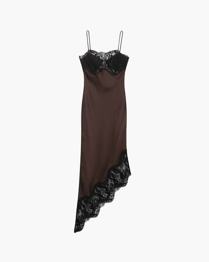 Vestido Jenica de encaje y satén con tirantes