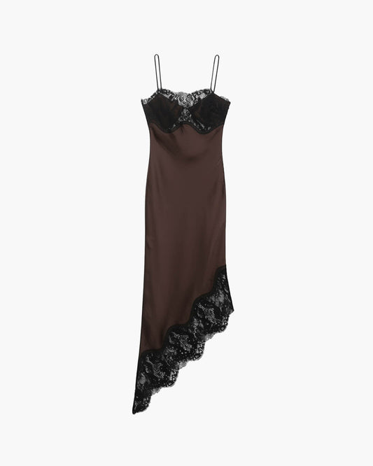 Vestido Jenica de encaje y satén con tirantes