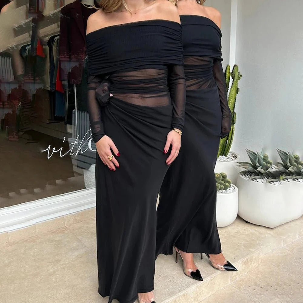 Vestido largo de malla con mangas largas Lizy