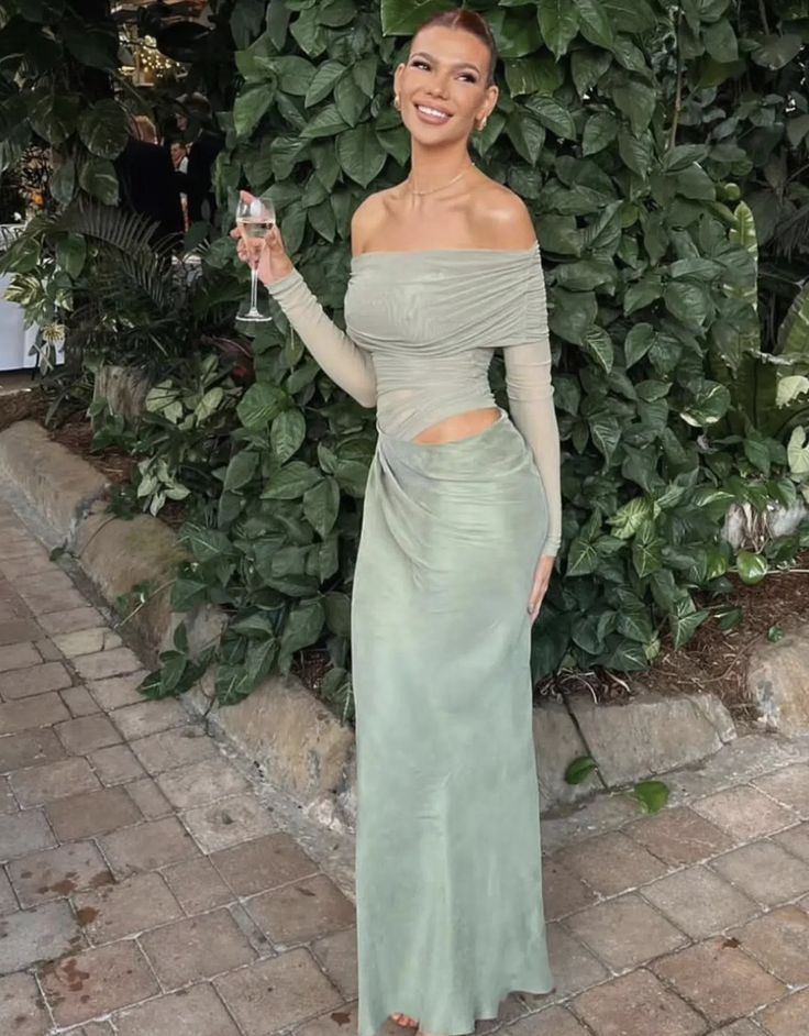 Vestido largo de malla con mangas largas Lizy