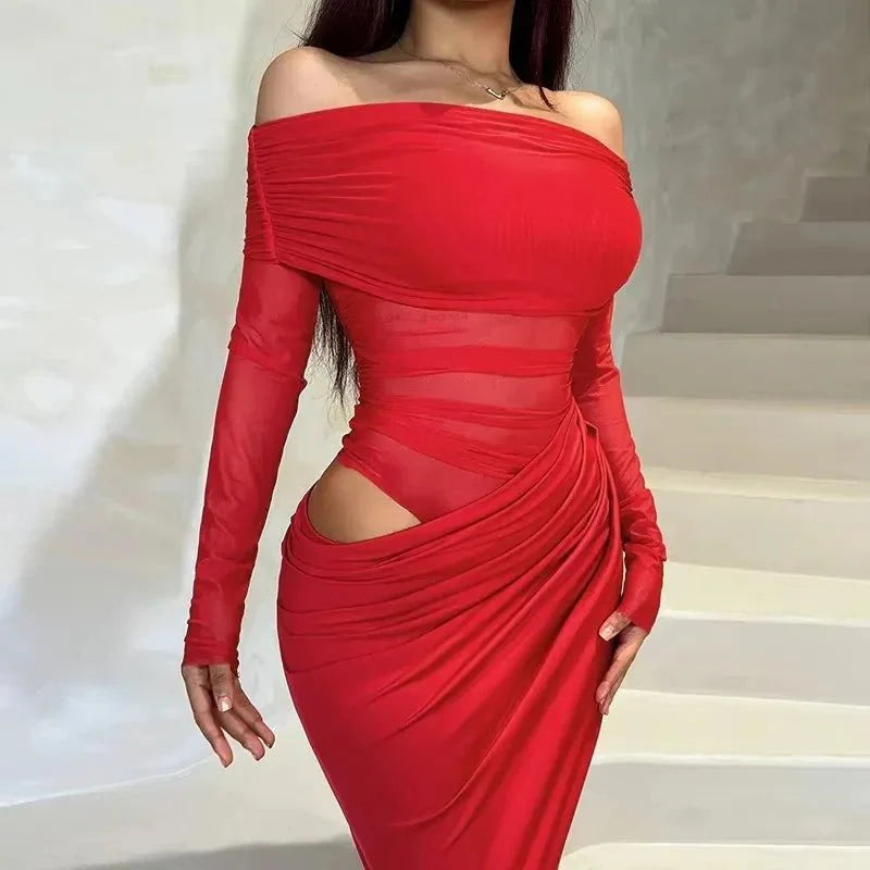 Vestido largo de malla con mangas largas Lizy