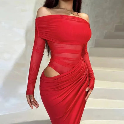 Vestido largo de malla con mangas largas Lizy