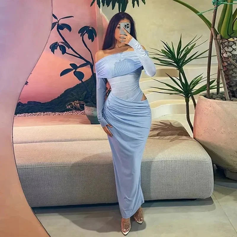 Vestido largo de malla con mangas largas Lizy