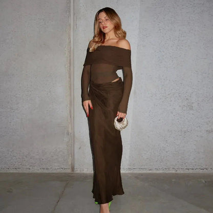 Vestido largo de malla con mangas largas Lizy