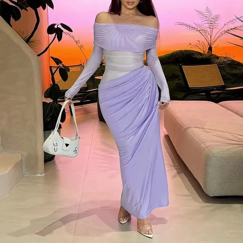 Vestido largo de malla con mangas largas Lizy