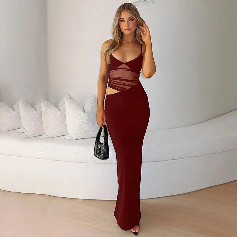 Vestido largo Lorraine con transparencias y aberturas