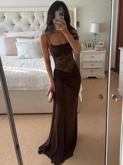 Vestido largo de encaje de un hombro Olga