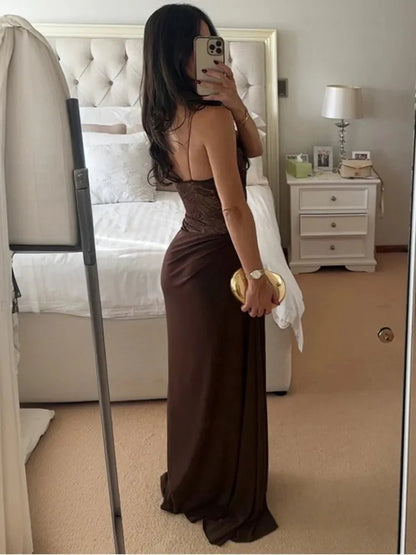 Vestido largo de encaje de un hombro Olga