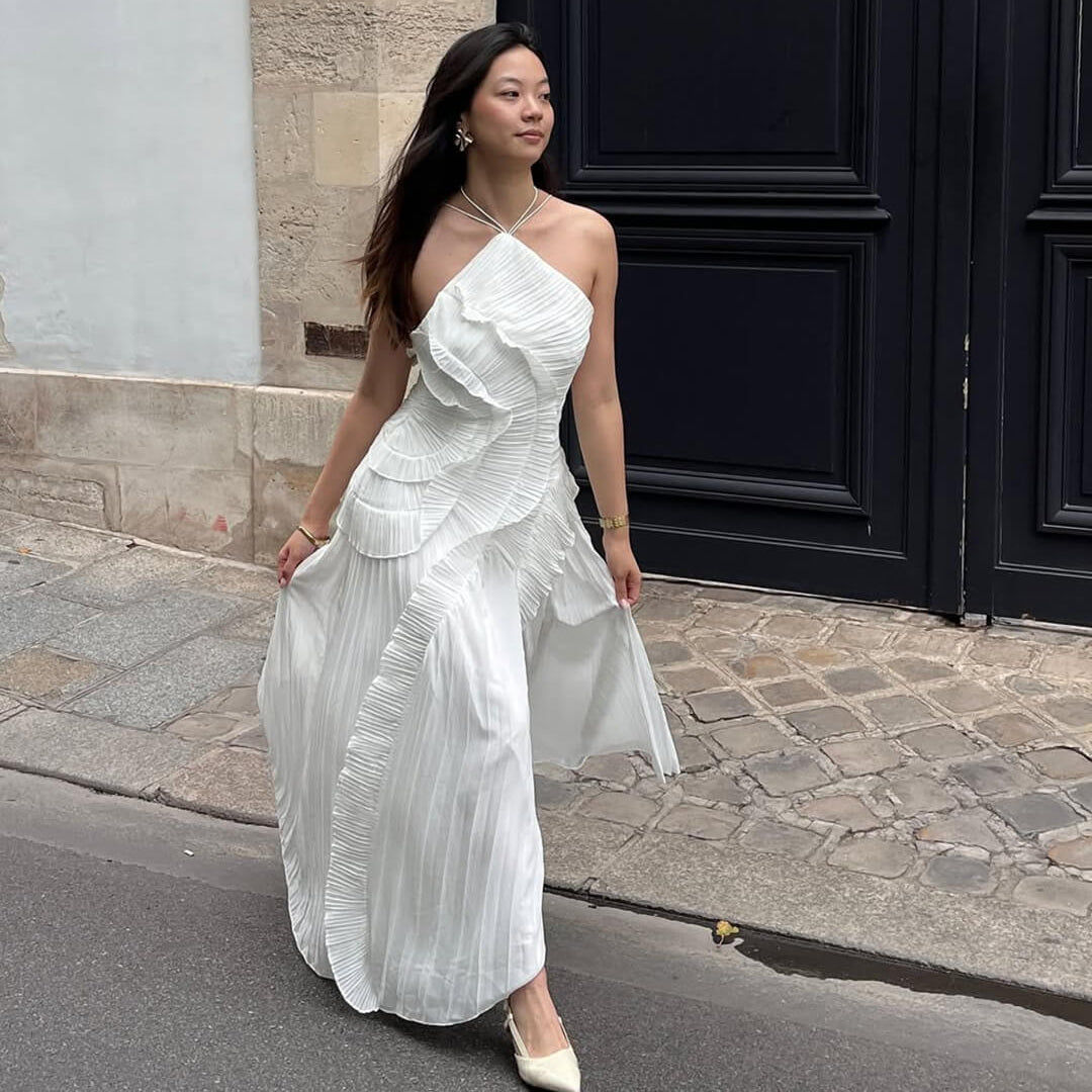 Vestido de tul con volantes y tirantes tipo halter Ruffa