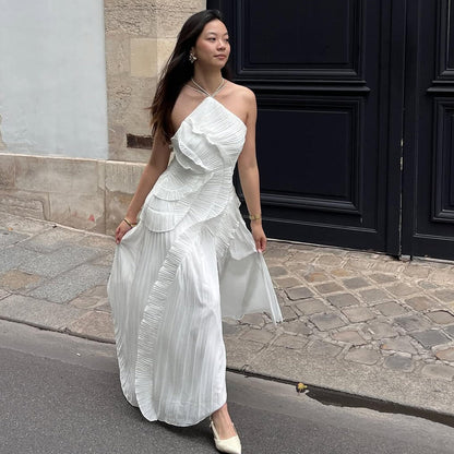 Vestido de tul con volantes y tirantes tipo halter Ruffa