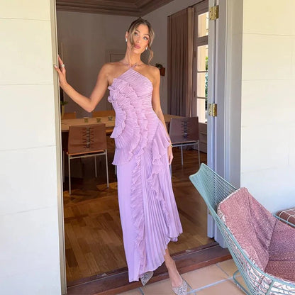Vestido de tul con volantes y tirantes tipo halter Ruffa