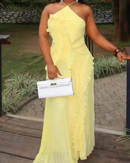 Vestido de tul con volantes y tirantes tipo halter Ruffa