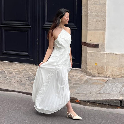 Vestido de tul con volantes y tirantes tipo halter Ruffa