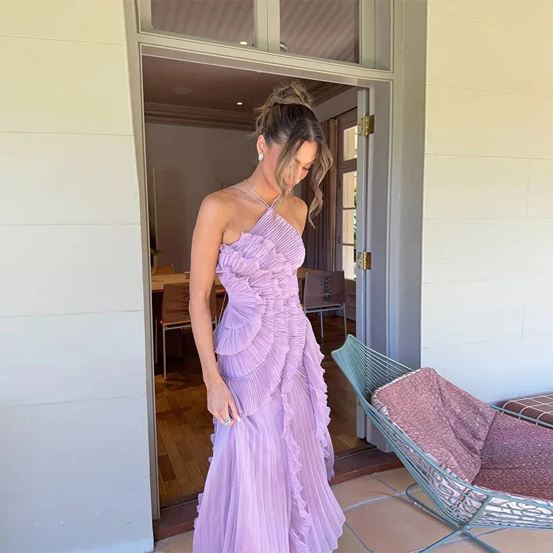 Vestido de tul con volantes y tirantes tipo halter Ruffa