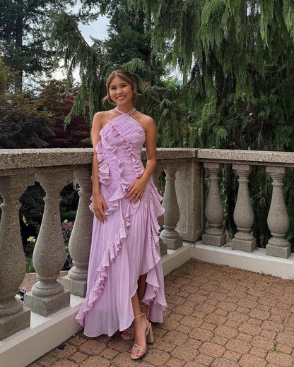 Vestido de tul con volantes y tirantes tipo halter Ruffa