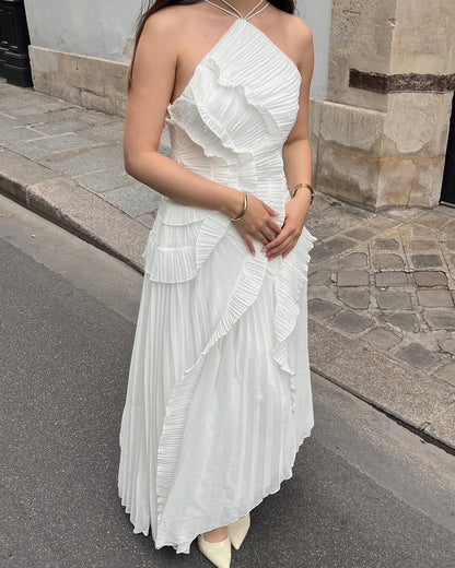 Vestido de tul con volantes y tirantes tipo halter Ruffa