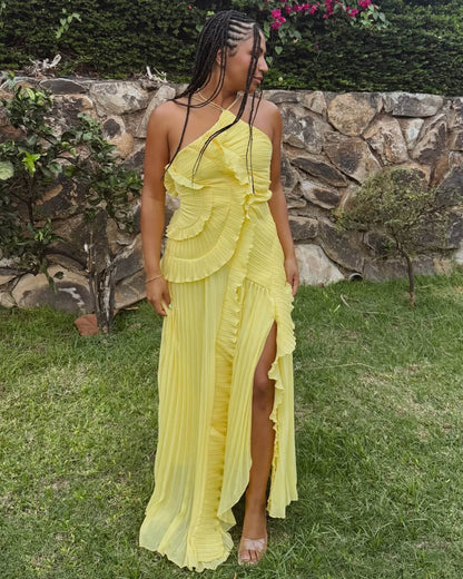 Vestido de tul con volantes y tirantes tipo halter Ruffa