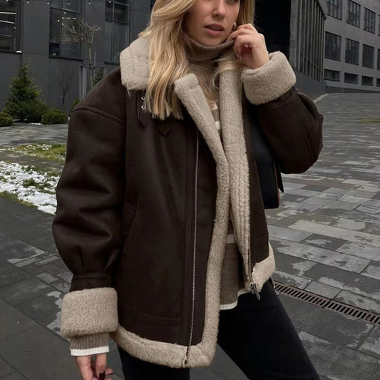 Aurora Chaqueta de ante sintético de cuero artificial