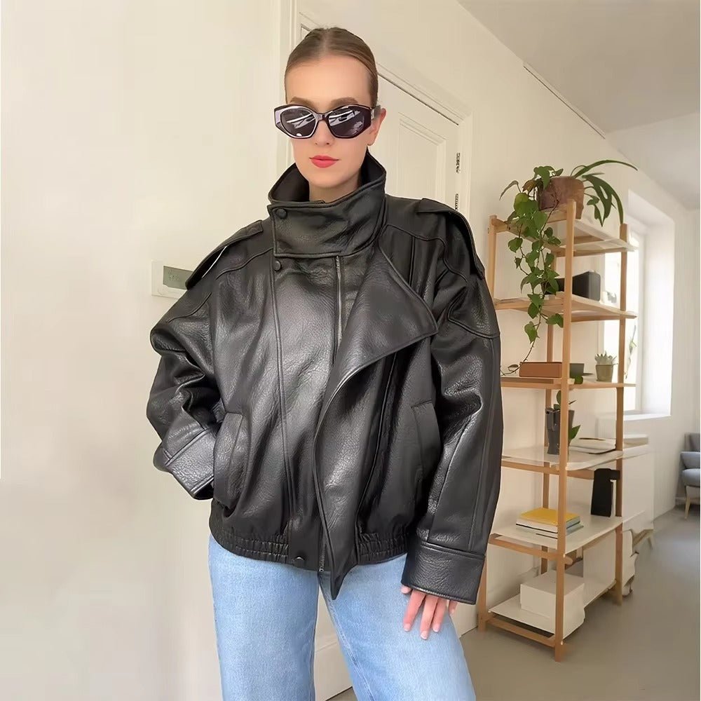 Chaqueta de cuero asimétrica